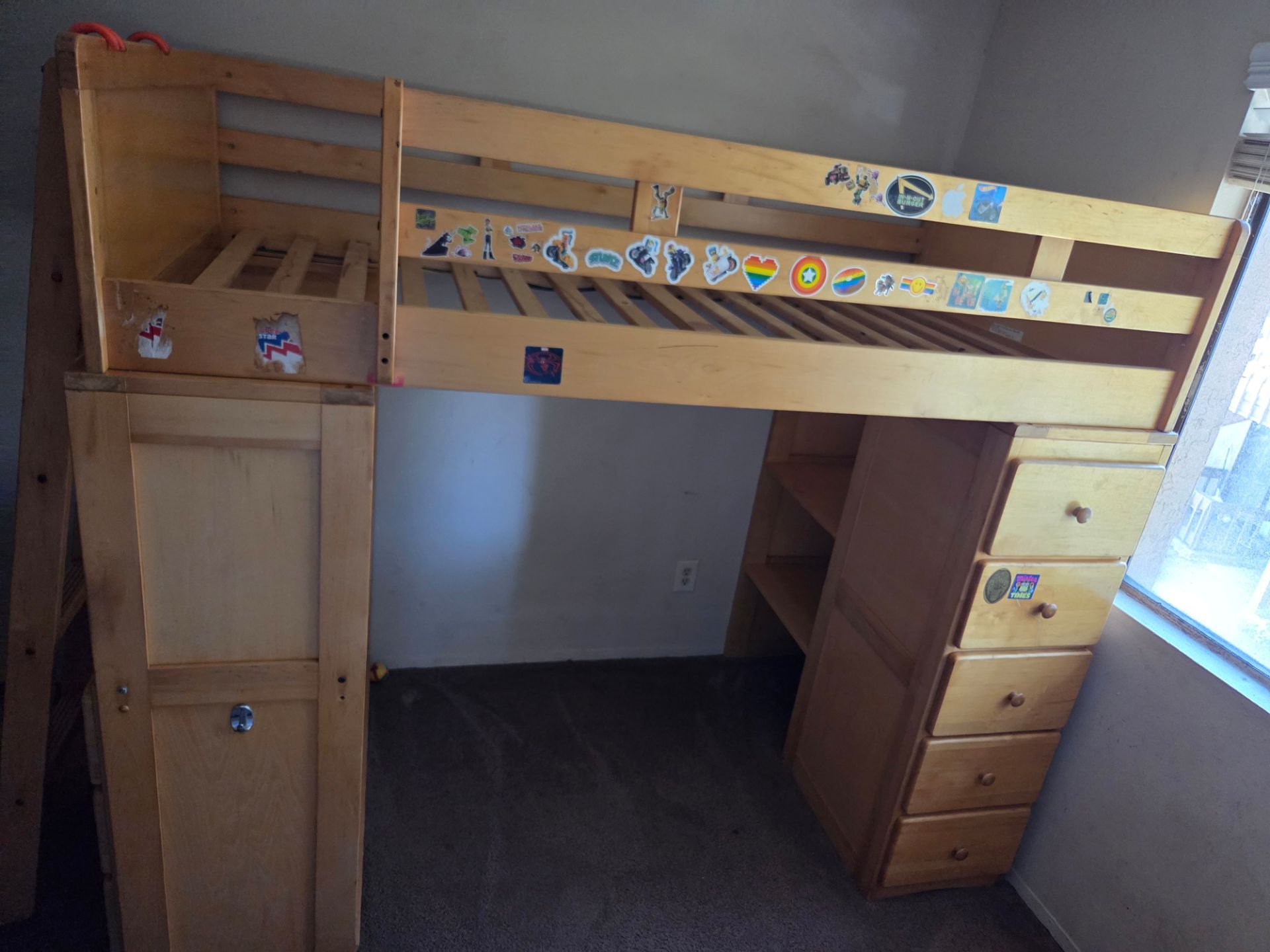 Wooden Loft Twin Bed with Desk