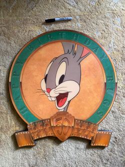 Vintage 1990s Bugs Bunny 50th Birthday wall art