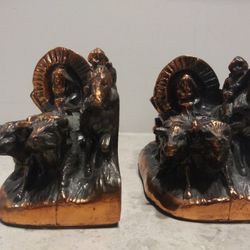 2 Vintage Dodge Bronze Frontier Wagon Figurial Bookends