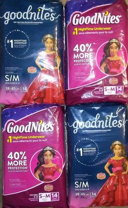4 packs girls goodnites sz s/m