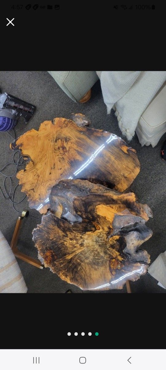 Vintage 1960 Live Edge Burl Wood Epoxy Coffee Table And End Table