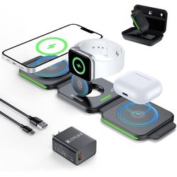 MURPISO 3 in 1 Magnetic Foldable Wireless Charger,Folding Fast Wireless Charger Station for Travel,Compatible with iPhone 13 12 11/Pro/XS/XR/8,AirPods