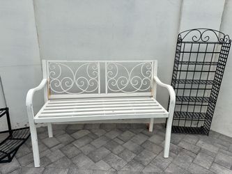 Garden iron bench white with scroll