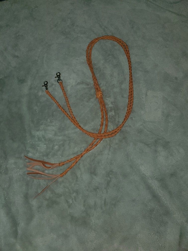  NEW! Showman Tan Leather Braided Split Reins
