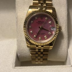 Authentic Rolex Datejust 26mm Gold – Pink Mother-of-Pearl Diamond Dial