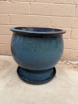 Terracotta plant pot, 13” blue