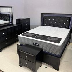Micah Black LED Upholstered Panel Bedroom Set