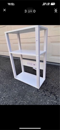 3-Tier Small Narrow Wood Side Table with Charging Station, Skinny Nightstand for Small Space, Slim Bedside Table with Storage for Couch, Thin End Tabl