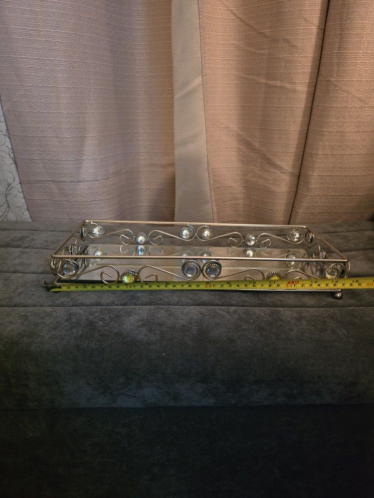 Metal & Mirrored Vanity Tray With Crystals