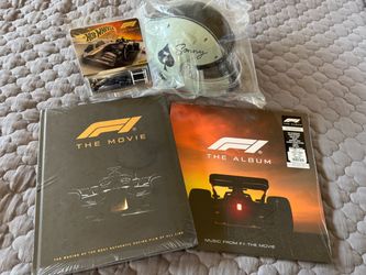 F1 The MOVIE OFFICIAL COLLECTABLES, POPCORN BUCKET, HOT WHEELS, MAKING OF BOOK & ALBUM.