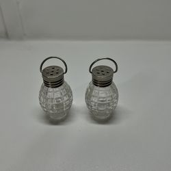Vtg Mini Clear Glass Hand Grenade/ Lantern Shaped Hanging Salt & Pepper Shakers