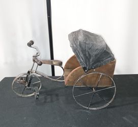Vintage 9" Tall DOLL PEDICAB Bicycle Wood & Iron Bicycle