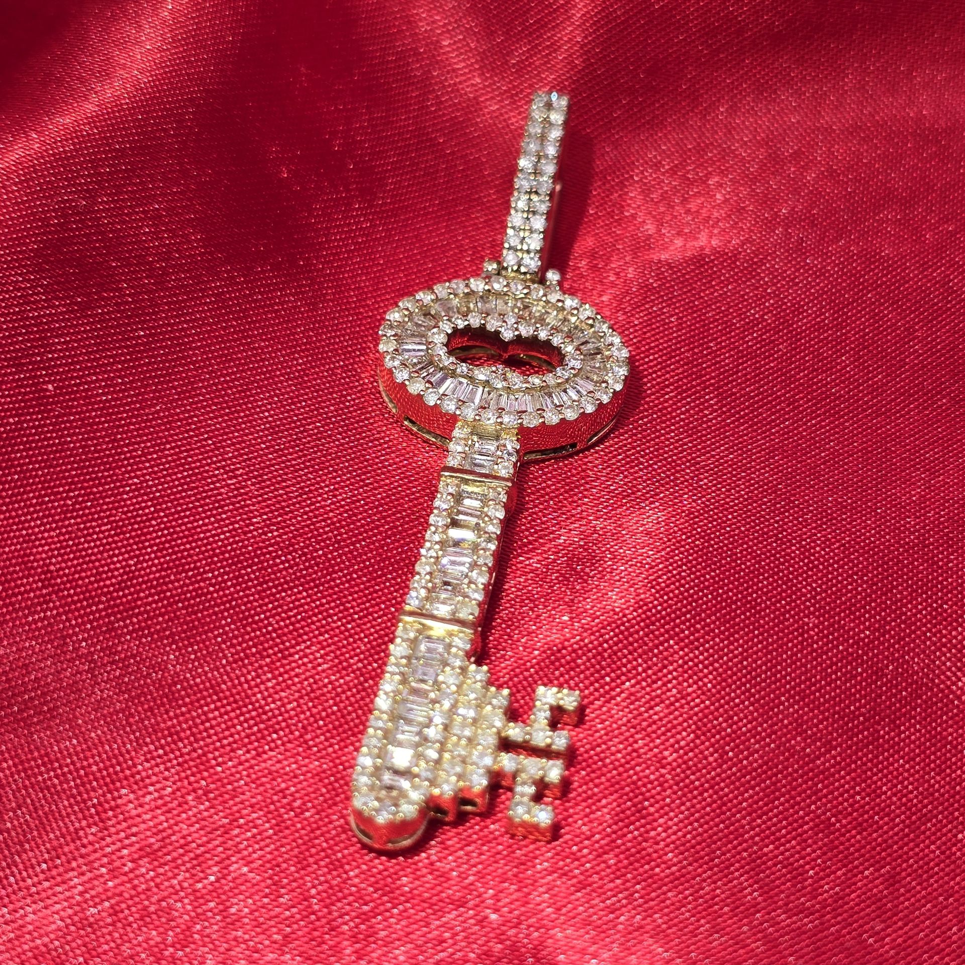 10k Yellow Gold Diamond Baguette Key Pendant 2.50 ctw