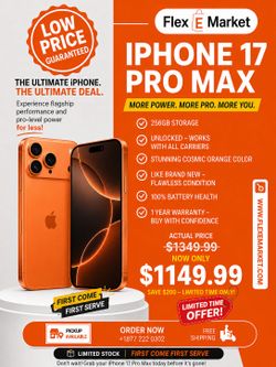 🔥 SAVE $200 TODAY! iPhone 17 Pro Max 256GB Unlocked – Like New | 100% Battery Health 🔥