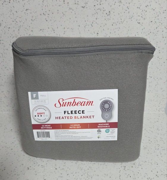 Full Size Blanket Grey Fleece, 12 Heat Settings, 12-Hour Auto Shut-Off, Electric Heated Blanket with Controller, 84" x 72"