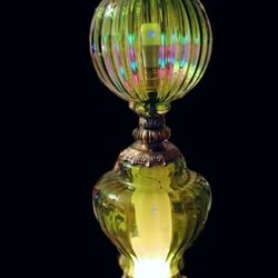 Vintage Green Glass And Brass Table Lamp