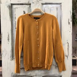 Mustard Cardigan With Pearl Buttons