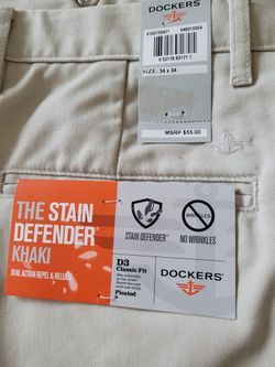 Dockers Khaki Men's Pants D3 Classic Fit Pleated Stain Defender Size 34x34 *New*  $20 Each