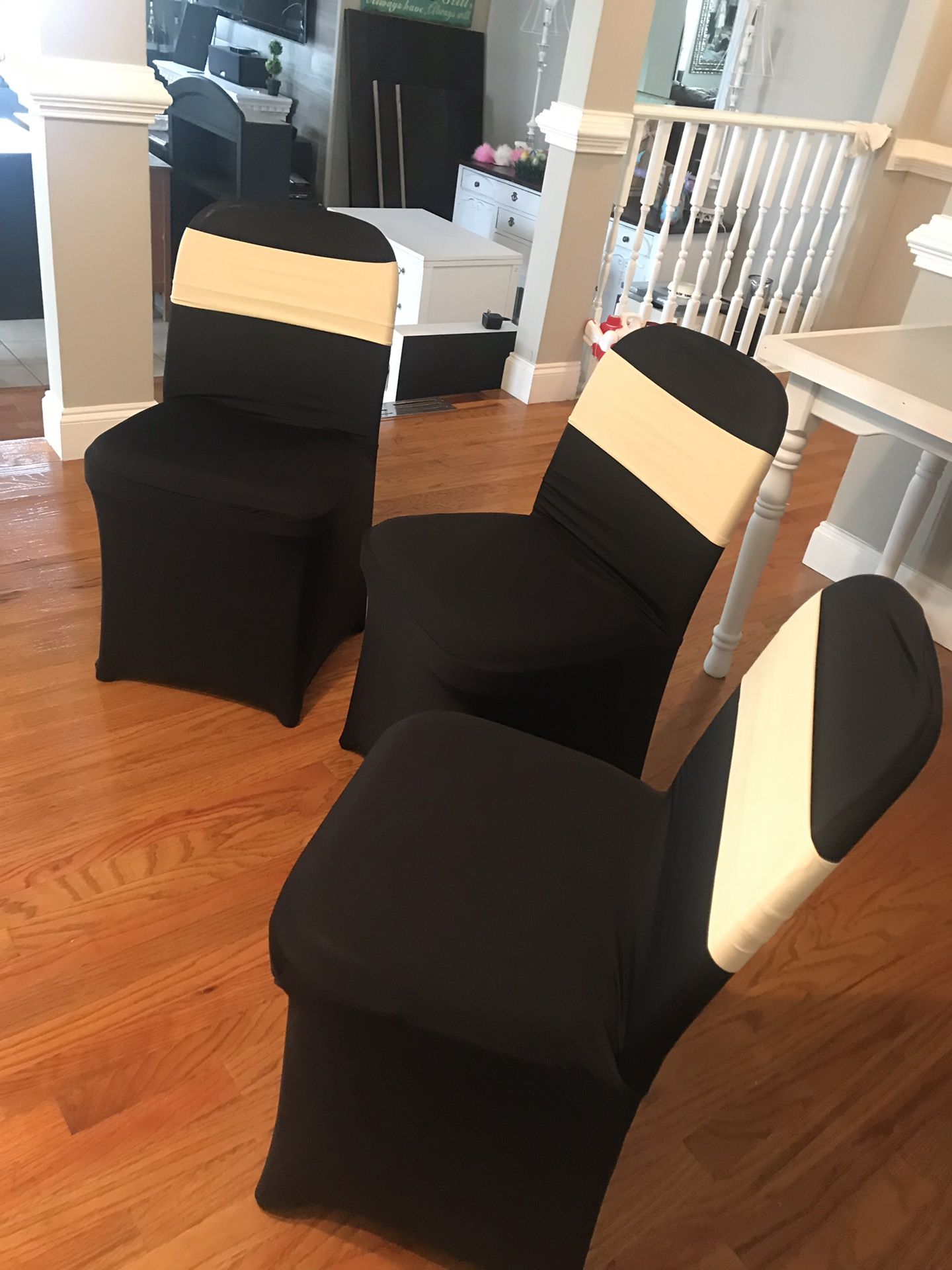 12 black chairs covers with beige