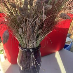 Purple Glass Vase With Dried Flowers