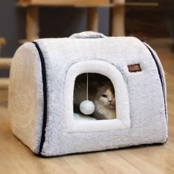 cat Bed cave-cat beds for Indoor Cats,Soft and Comfortable,Cute cat House,with Removable Washable Cushioned Pillow,Enclosed cat Bed,Kitty pet hut、Hide