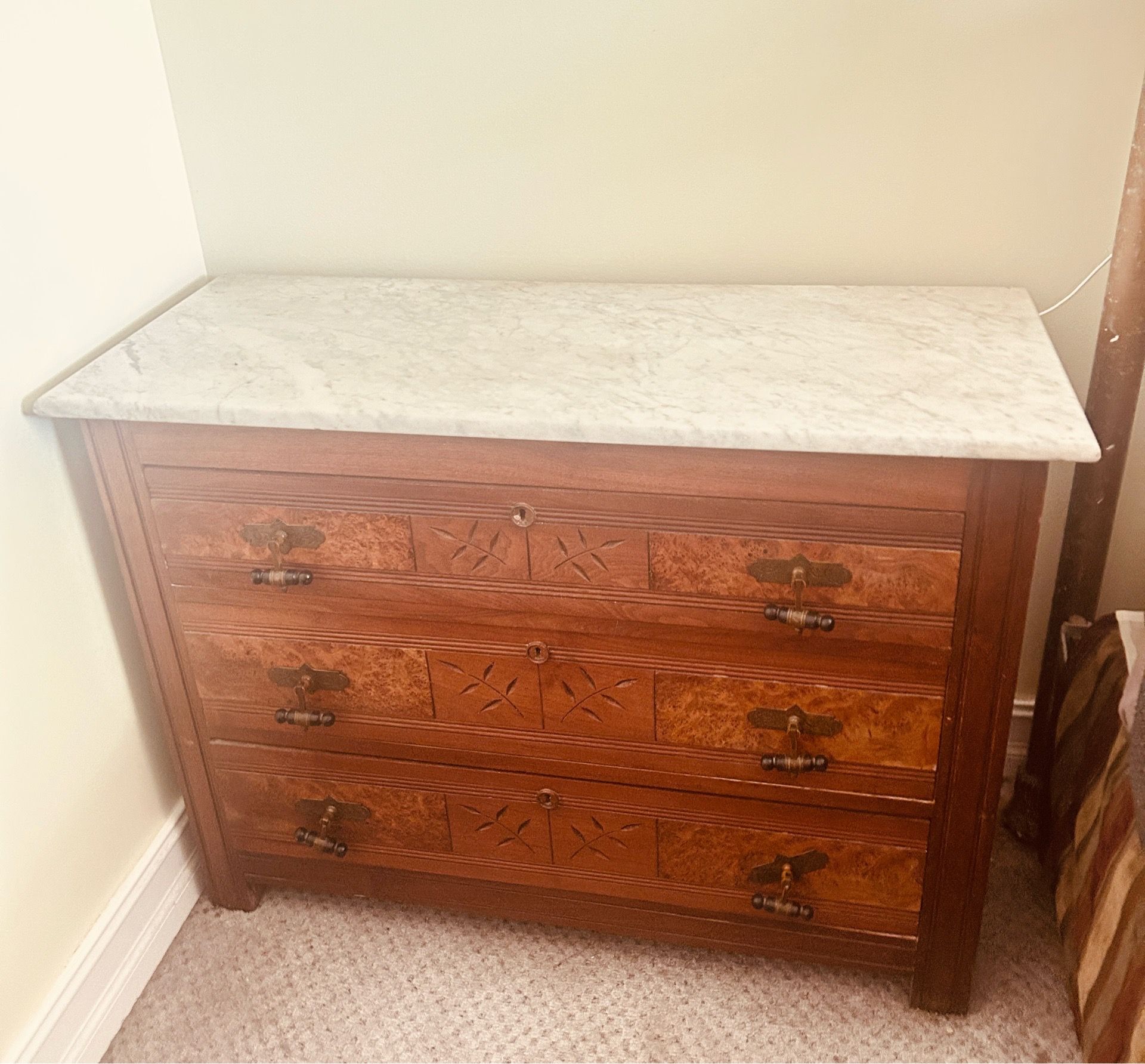 Vintage Style Wood Dresser / Accent Cabinet with Marble Top