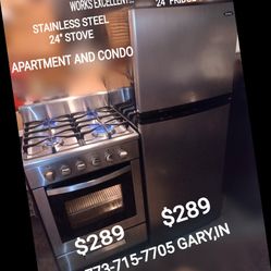 Small 24" Stove & 24" Refrigerator And Fridge Stainless Steel