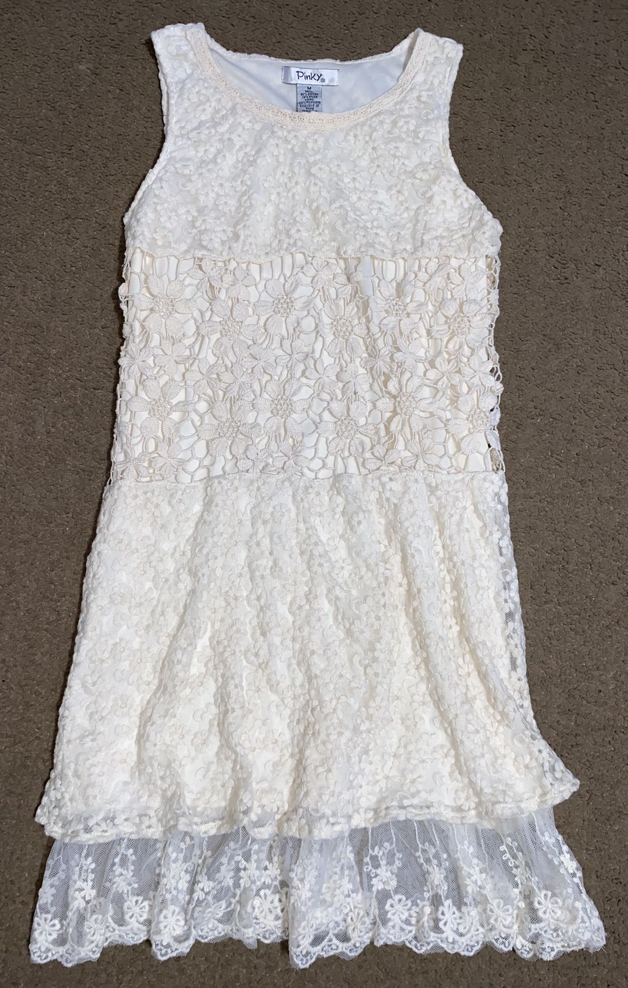 White Floral Lace Dress Women’s M – Summer Ready! 🌸☀️