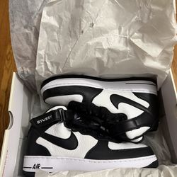 Nike x Stüssy Air Force 1 Mid Black White Size 12 DS New