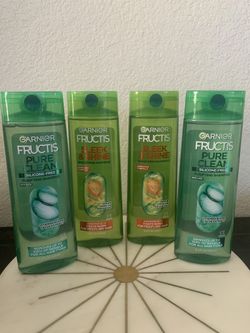 Garnier Fructis Sleek and Shine Fortifying Shampoo for Frizzy, Dry Hair, 12.5 fl oz / Garnier Fructis Pure Clean Purifying Shampoo with Vitamins B3 & 