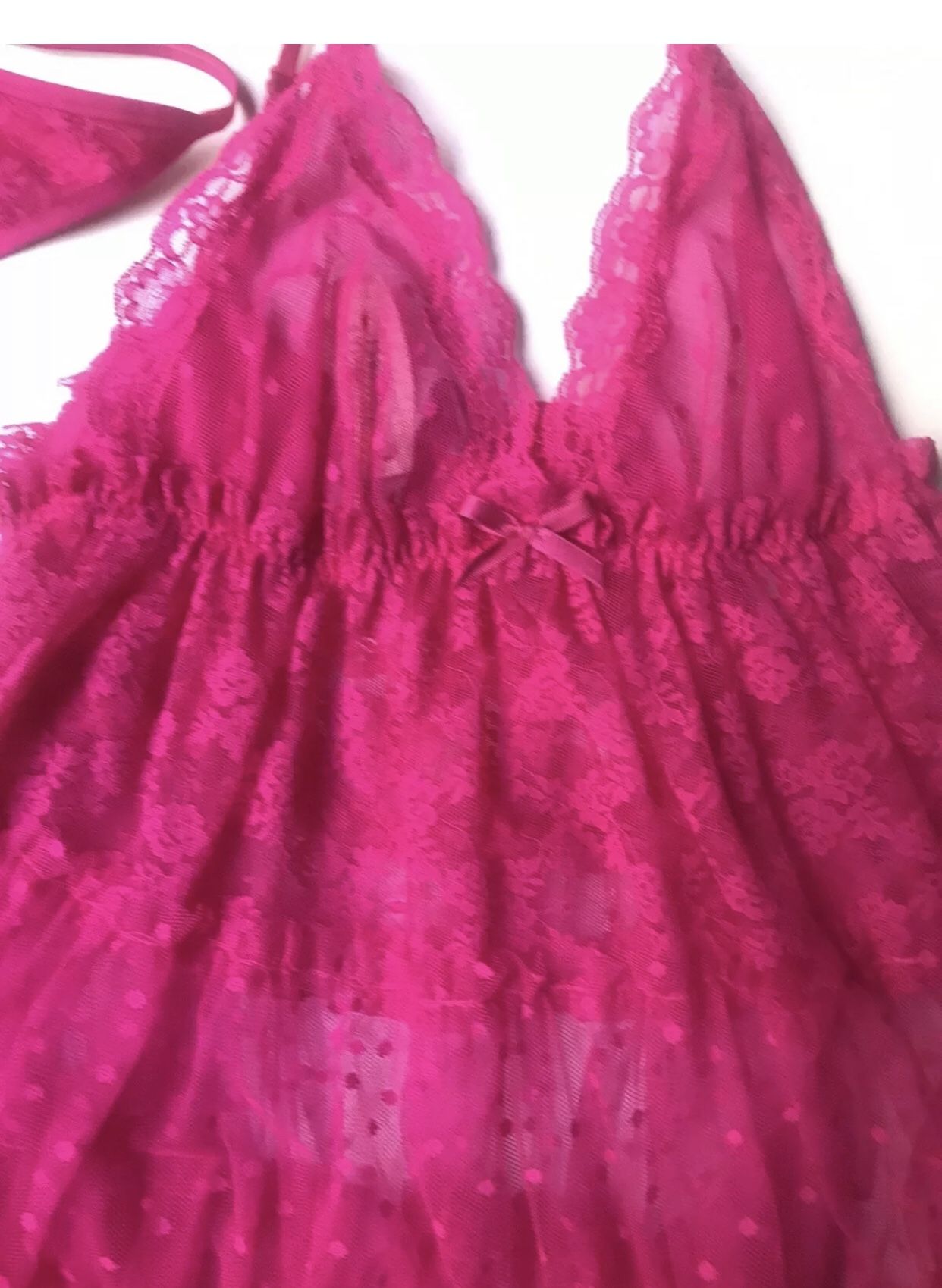 NEW!!! Victoria Secret Babydoll & Matching Thong Panty - S/P - Fuchsia Pink -NWT