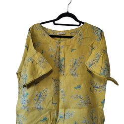 Bellambia Yellow Tunic Top Italy yellow linen floral Bell Sleeves Size Medium.
