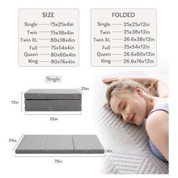 4 inch trifold mattress 