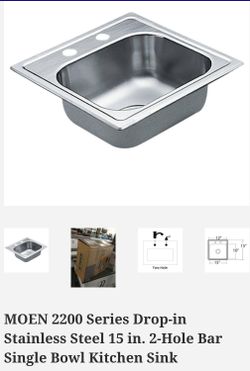 MOEN 2200 Series Drop-in Stainless Steel 15 in. 2-Hole Bar Single Bowl Kitchen Sink