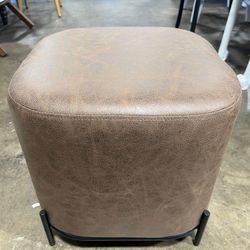 TRP Modern Lightweight Faux Leather Ottoman Square Shape | Size: 16.5" W X 16.5" H, Pretty Brown Color | Highly Durable Matte Black Sleek Metal Base &