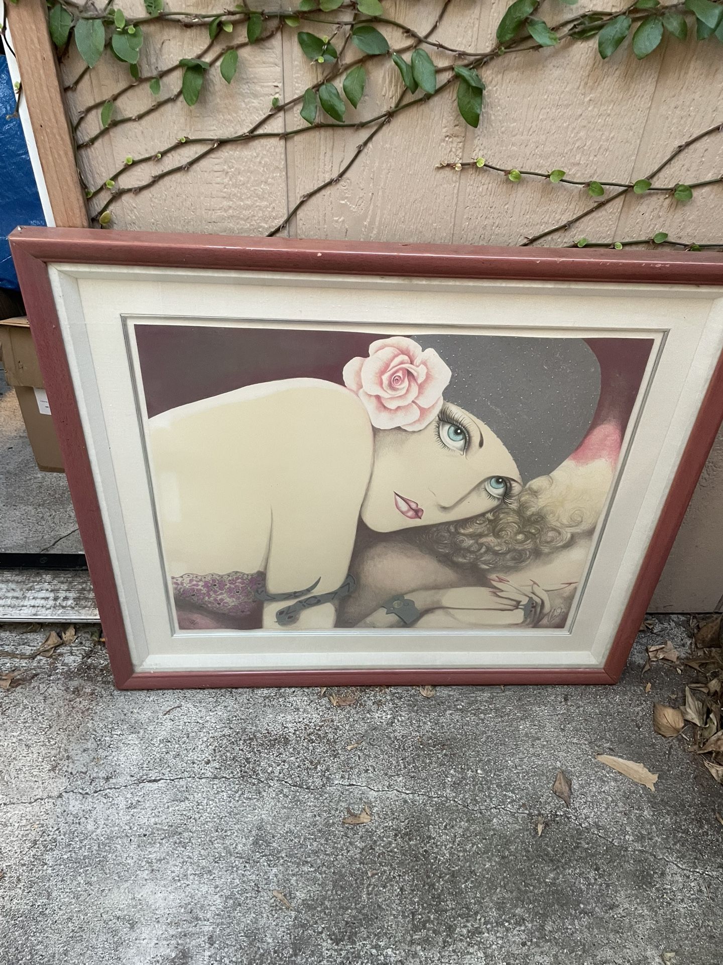 Vtg Mary Vickers Pink Rose Signed Mixed Media Embellished Litho 270/275 Framed