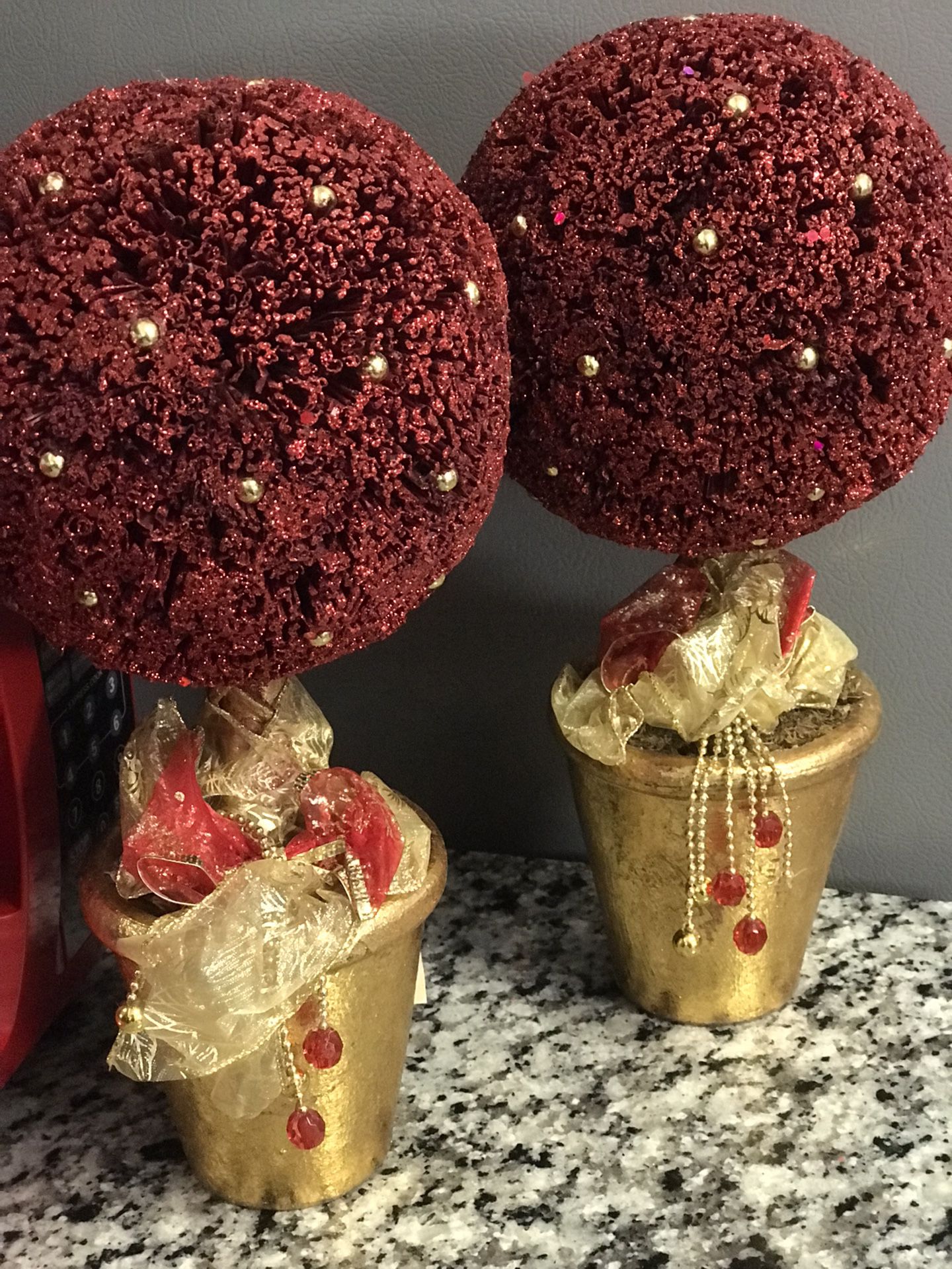 PAIR OF GOLD POTTED JEWELED BALL PLANTS