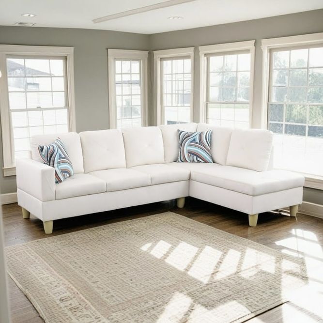 New White Sectional Sofa / Couch with Chaise (Can Deliver)