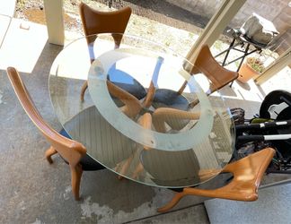 Glass, Wood Table With Chairs
