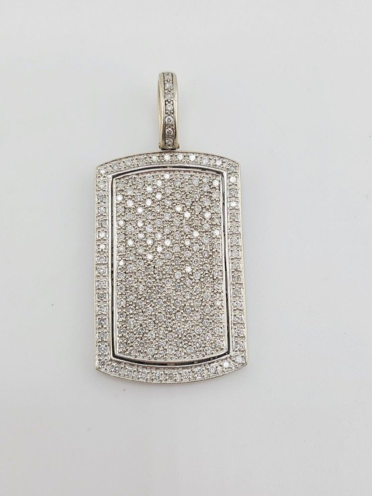 14k white gold 3ctw diamond dog tag pendant