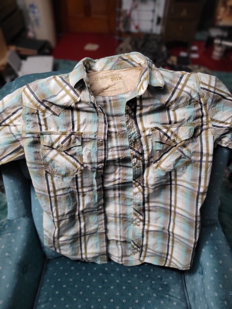 Wrangler 20X Western Snap Shirt - Plaid Blue/Green/Khaki - Size M