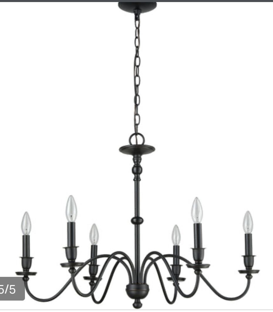 New 30”W Elk 81274/6 Collins Chandelier, 6-Light 360 Total Watts, Matte Black