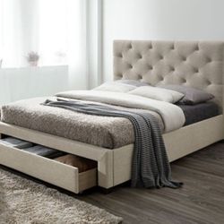 Brand New Beige King Size Storage Bed Frame 