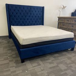 Queen Bed Frame  In Blue Velvet 