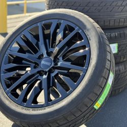 22'' NEW Wheels Black Rims and Tires GMC Sierra 1500 Yukon Denali Chevy Chevrolet Silverado Tahoe Suburban Avalanche Nissan Titan Infiniti