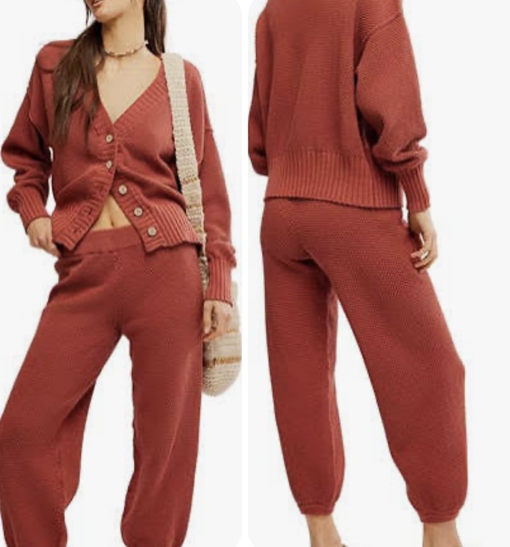 FREE PEOPLE Hailee Waffle Stitch Cardigan & Pants set NEW