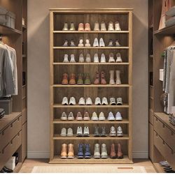 RY0433 8-Tier Tall Shoe Rack, Large Open Storage Shelf for 40 Shoes, Adjustable Shelving Unit, Farmhouse Footwear Organizer for Closet, Cloakroom, Ent