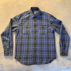J Crew Size Medium Flannel Vintage Style Black & Blue Tartan Plaid Made 2016 😎