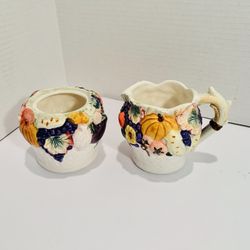 Vintage W. C. L. China Fruits Cream and Sugar Bowl Set!