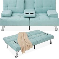 Set of 2 Brand New Open Box Aqua Folding Futon Sofa Beds w/ Cupholders $220